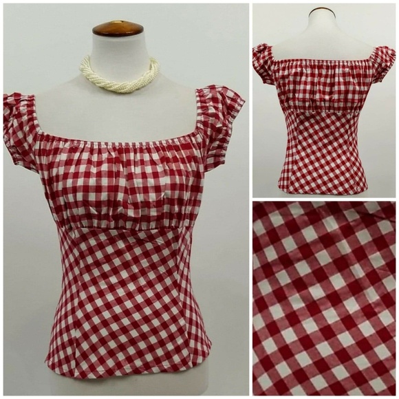 Glitz Glam and Rebellion Tops - NWT Red Gingham Pinup Peasant Top
